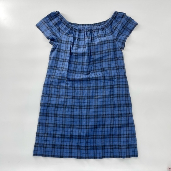MADEWELL Plaid Off the Shoulder Dress Blue Black Sheath Dress with Pockets - Picture 5 of 9